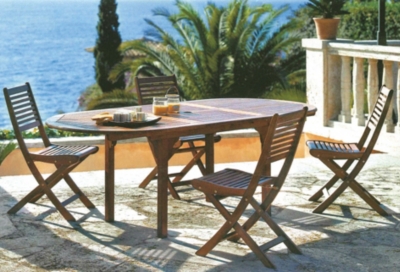 Table ovale acacia 160/220 x 100 cm  + 6 chai...